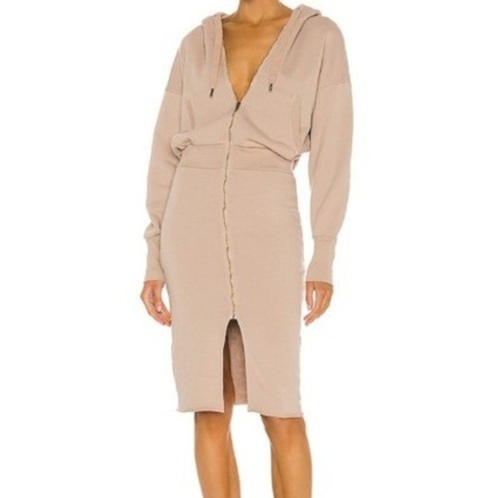 NSF Womens XS Luq Hooded Zip French Terry Cotton Midi Dress Bisquet NWT